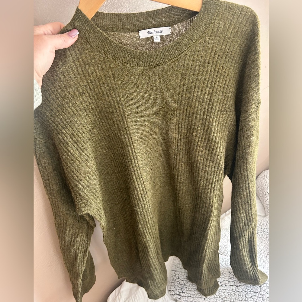 Madewell Ribbed Knit Alpaca Sweater in Olive